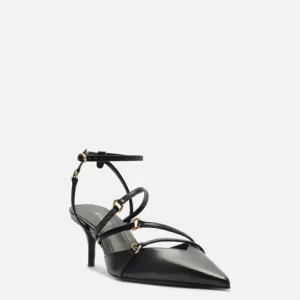 SCARPIN PRETO COURO SALTO KITTEN TIRAS