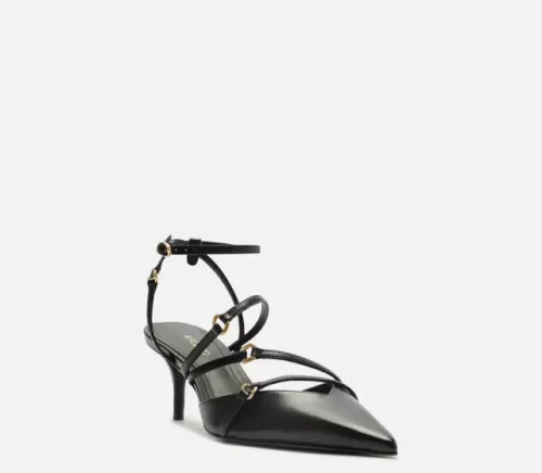SCARPIN PRETO COURO SALTO KITTEN TIRAS