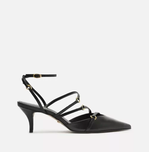 SCARPIN PRETO COURO SALTO KITTEN TIRAS - Image 4
