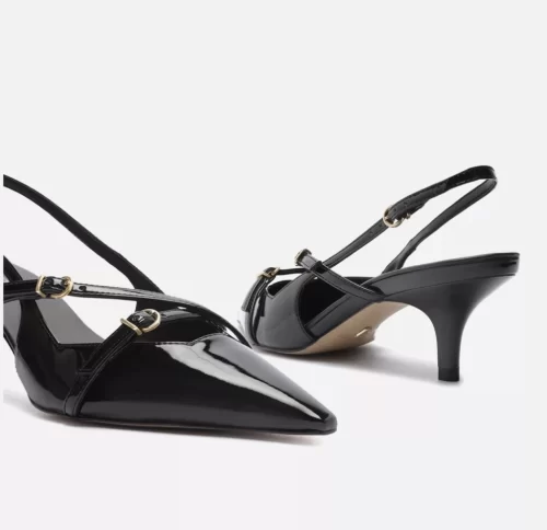 Scarpin Preto Verniz Salto Médio Slingback Amélia - Image 5