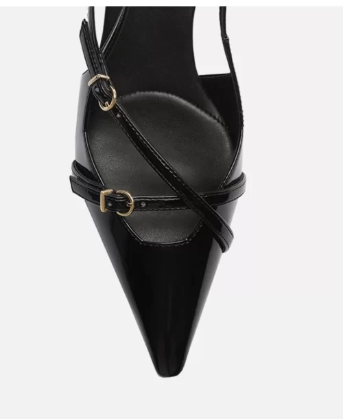 Scarpin Preto Verniz Salto Médio Slingback Amélia - Image 4