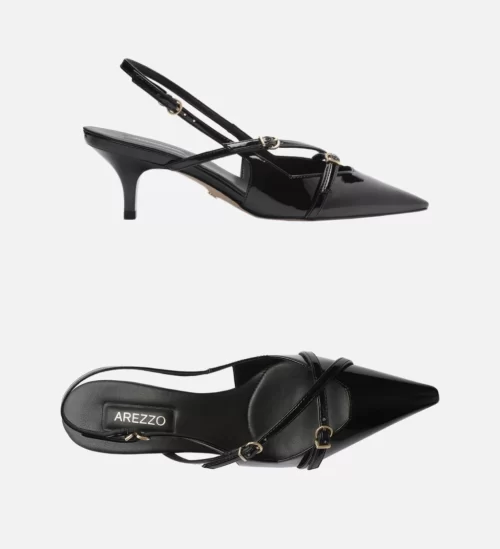 Scarpin Preto Verniz Salto Médio Slingback Amélia - Image 3