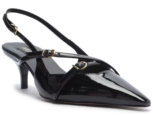 Scarpin Preto Verniz Salto Médio Slingback Amélia - Image 2
