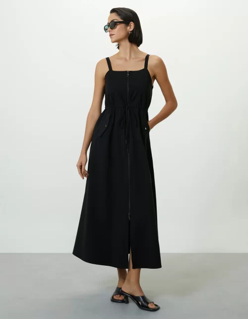 Vestido Zíper Frontal Preto