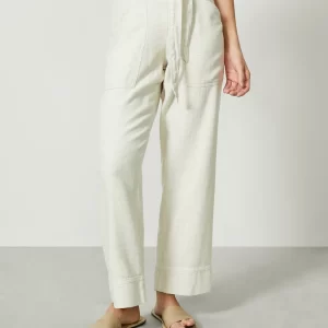 CALÇA NATURAL RETA COM FAIXA