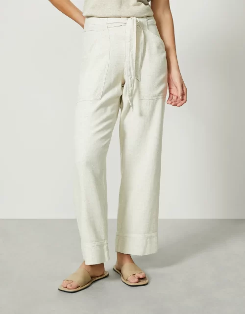CALÇA NATURAL RETA COM FAIXA