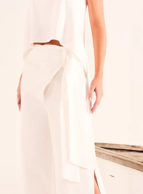Calça Alfaiataria Pantalona Cós Envelope Com Linho - OFF WHITE - Image 2