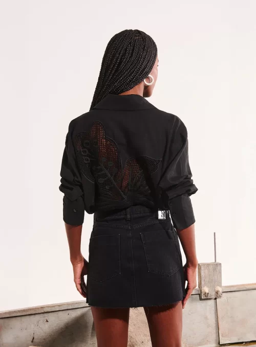 Saia Jeans Com Aplicação - INDIGO PRETO - Image 3