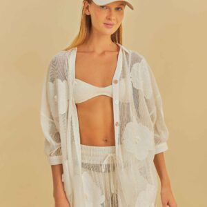 CAMISA ARTESANAL FLORAL DELICADO - OFF WHITE