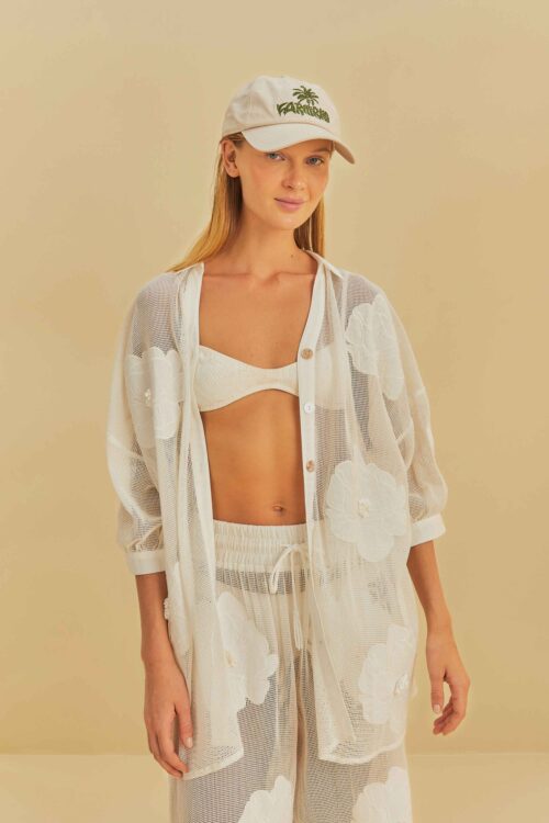 CAMISA ARTESANAL FLORAL DELICADO - OFF WHITE