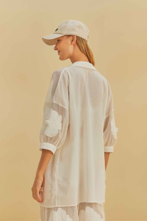 CAMISA ARTESANAL FLORAL DELICADO - OFF WHITE - Image 3