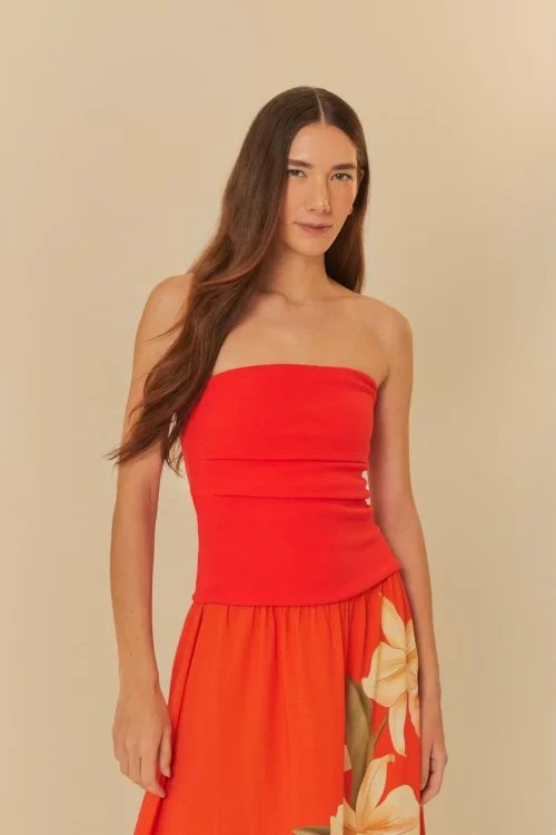 TOP RETO SEM ALÇA - VERMELHO