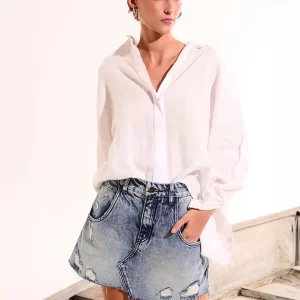 Saia Jeans Estonada Barra A Fio