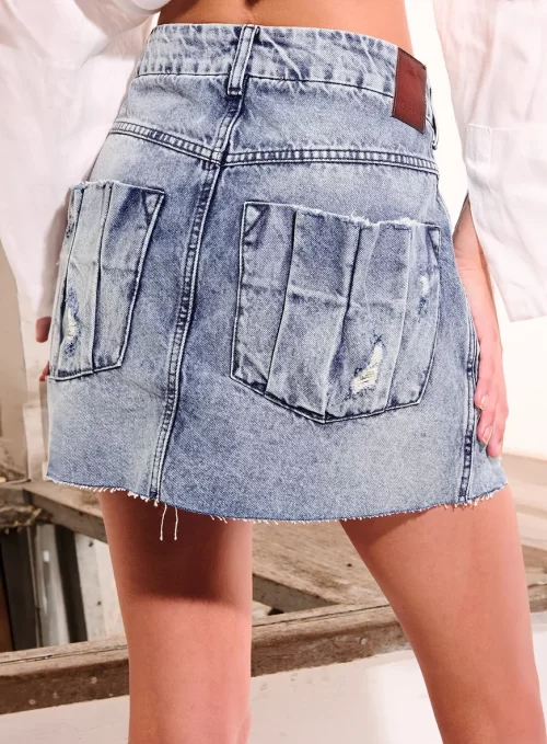 Saia Jeans Estonada Barra A Fio - Image 3