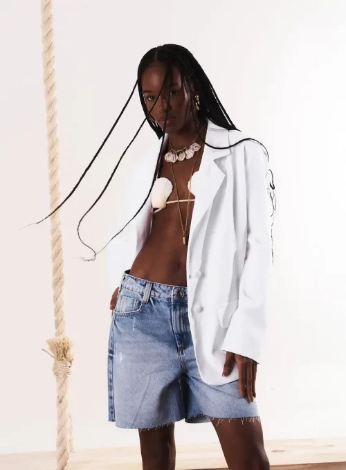 Bermuda Jeans Estonada Boyfriend Barra A Fio - Image 2