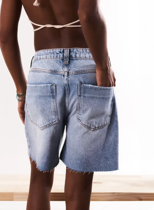 Bermuda Jeans Estonada Boyfriend Barra A Fio - Image 3