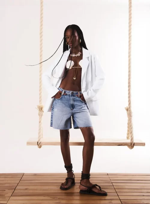Bermuda Jeans Estonada Boyfriend Barra A Fio