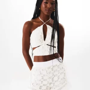 Short Comfy Cintura Alta Com Renda E Linho - off white