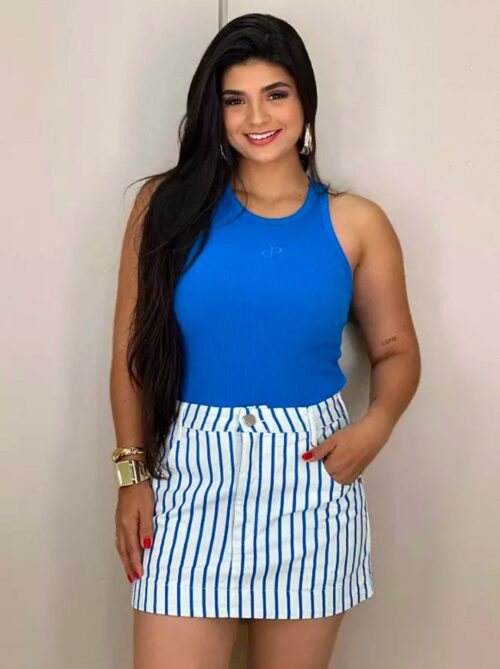 Regata Slim Cavada Canelada - azul