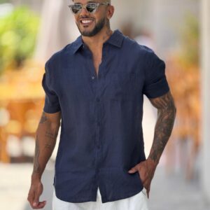 Camisa classic linen - azul marinho