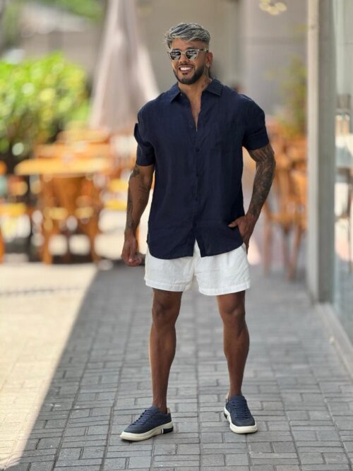 Camisa classic linen - azul marinho - Image 2