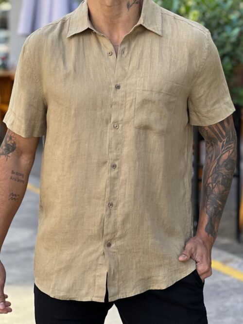 Camisa classic linen - caqui