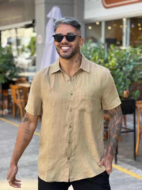 Camisa classic linen - caqui - Image 2