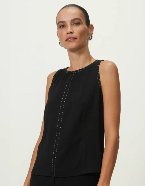 Blusa Costura Com Contraste - preto