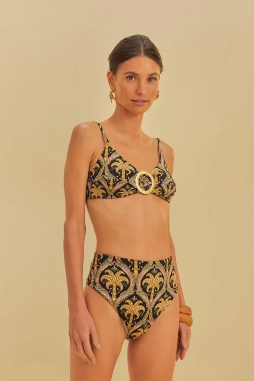 Biquíni Hotpants Argola Estampado Camafeu Tropical