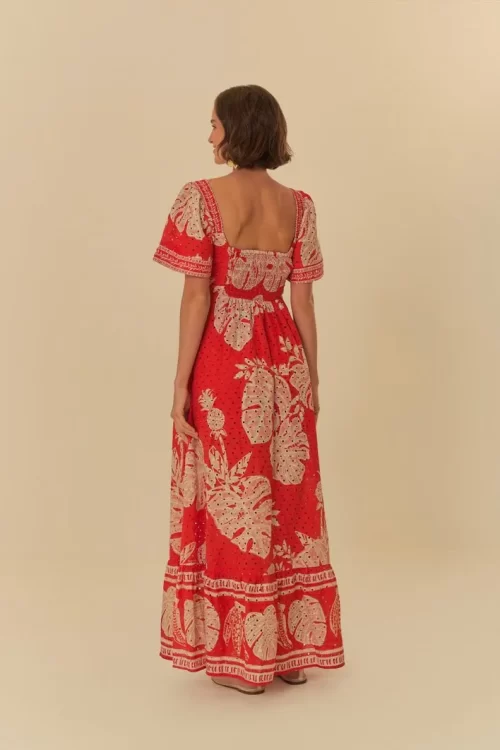 Vestido Longo Manga Estampado Folha De Renda - Image 3
