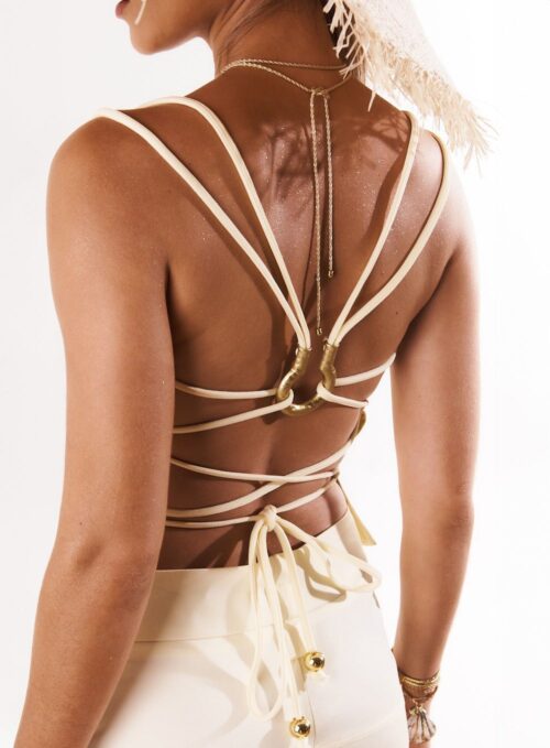 Blusa Slim Decote Reto Nas Costas De Tiras E Amarração - Image 2