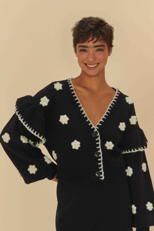 SUETER CURTO TRICOT ARTESANAL FLOR