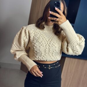 Pull Tricot Artesanal Estampado Borboleta