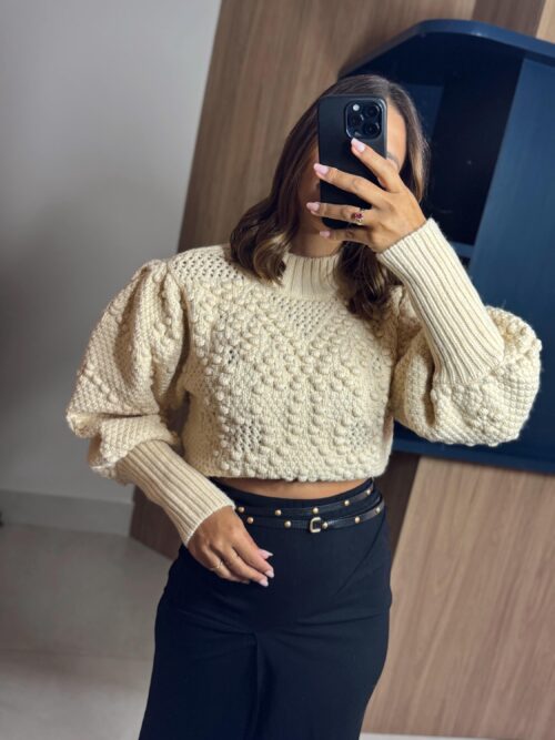 Pull Tricot Artesanal Estampado Borboleta
