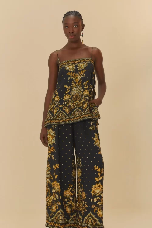 Calça Pantalona Estampada Flora Abacaxi