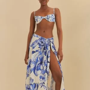 Saia Pareô Estampada Chita Porcelana