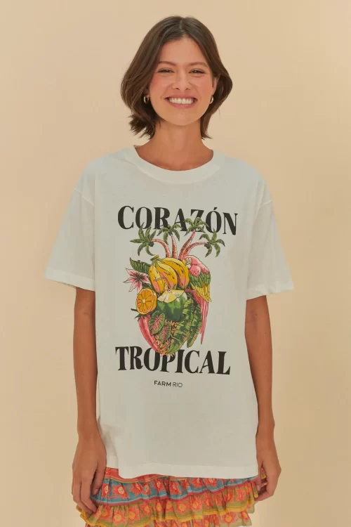 T-Shirt Média Estampada Corazon Tropical
