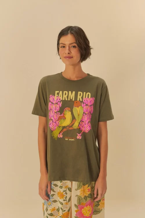 T-Shirt Fit Estampada Farm Rio Passáros