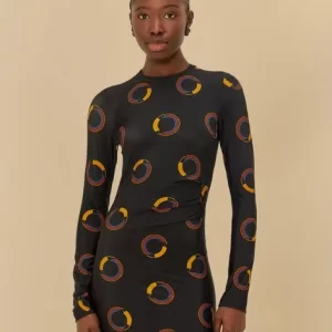 Vestido Curto Manga Longa Estampado Tuca Poá