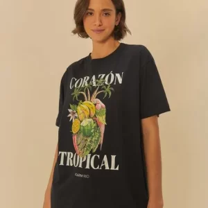 T-Shirt Média Estampada Corazon Tropical Preta