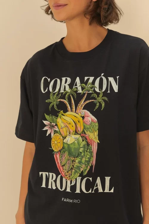 T-Shirt Média Estampada Corazon Tropical Preta - Image 3