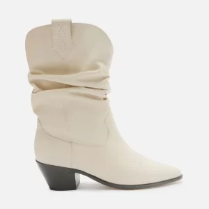 Bota Branca Couro Cano Curto Franzido Western