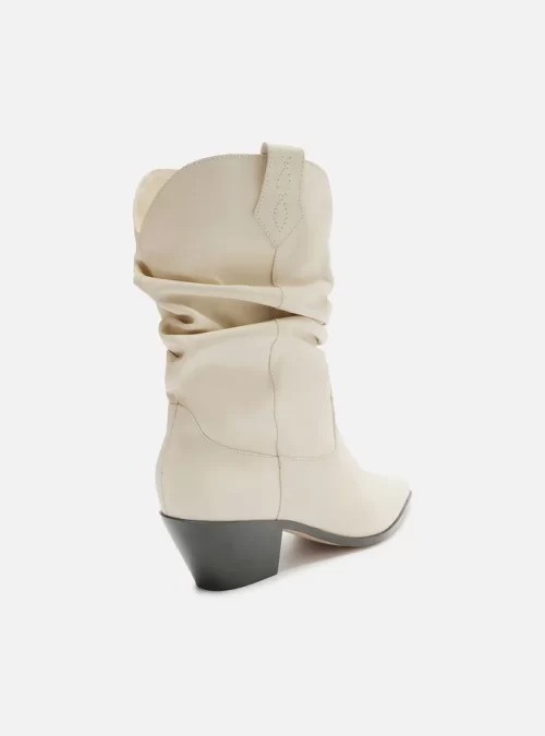 Bota Branca Couro Cano Curto Franzido Western - Image 3