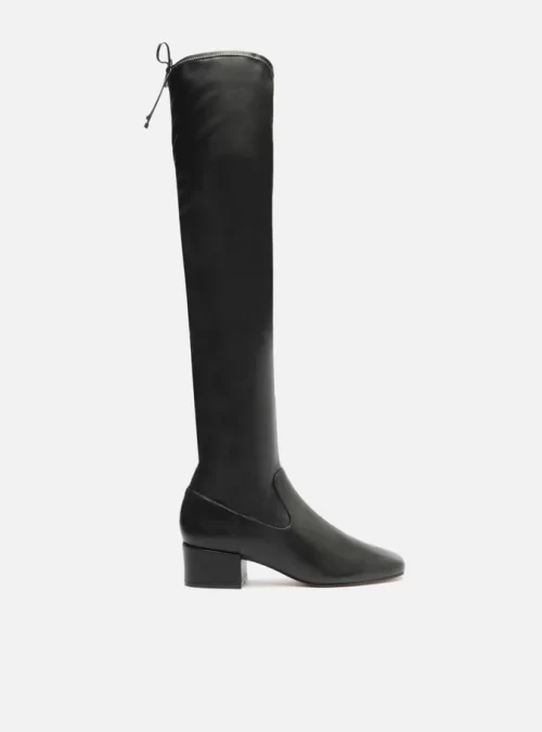 Bota Over The Knee Preta Bico Quadrado