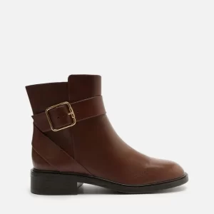 Bota Marrom Couro Cano Curto Tira Fivela