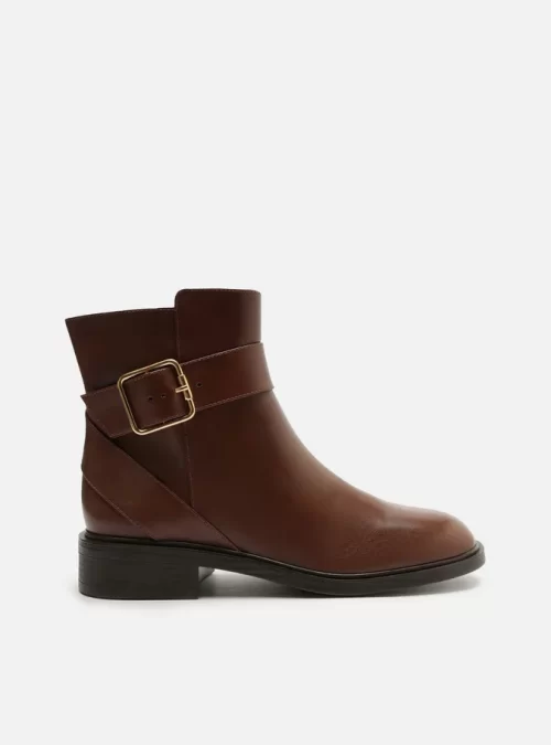 Bota Marrom Couro Cano Curto Tira Fivela