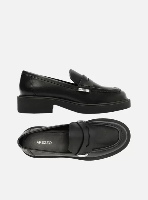 Mocassim Preto Couro Bloco Tira Detalhe - Image 5