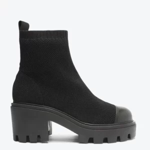 Bota Thunder Knit Salto Médio Couro Preta