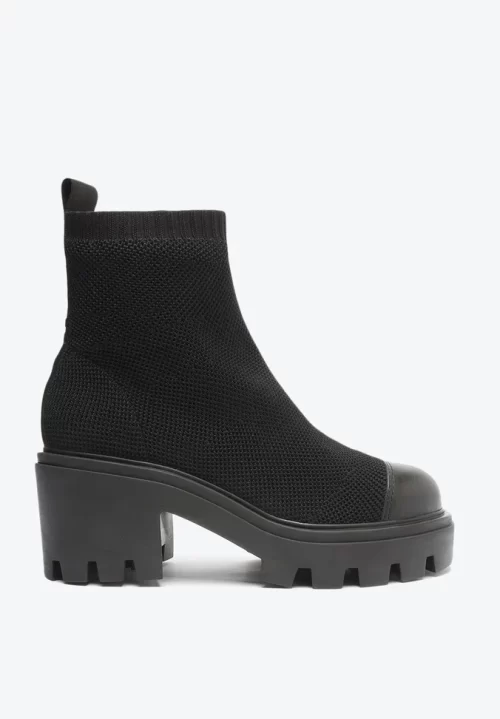 Bota Thunder Knit Salto Médio Couro Preta