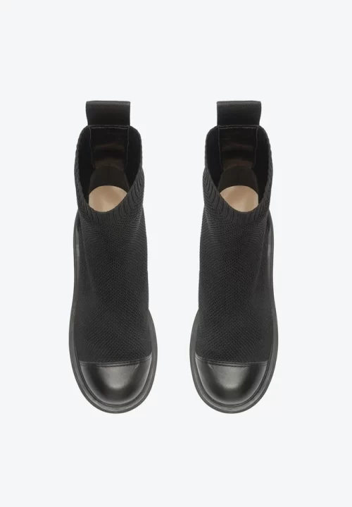 Bota Thunder Knit Salto Médio Couro Preta - Image 5
